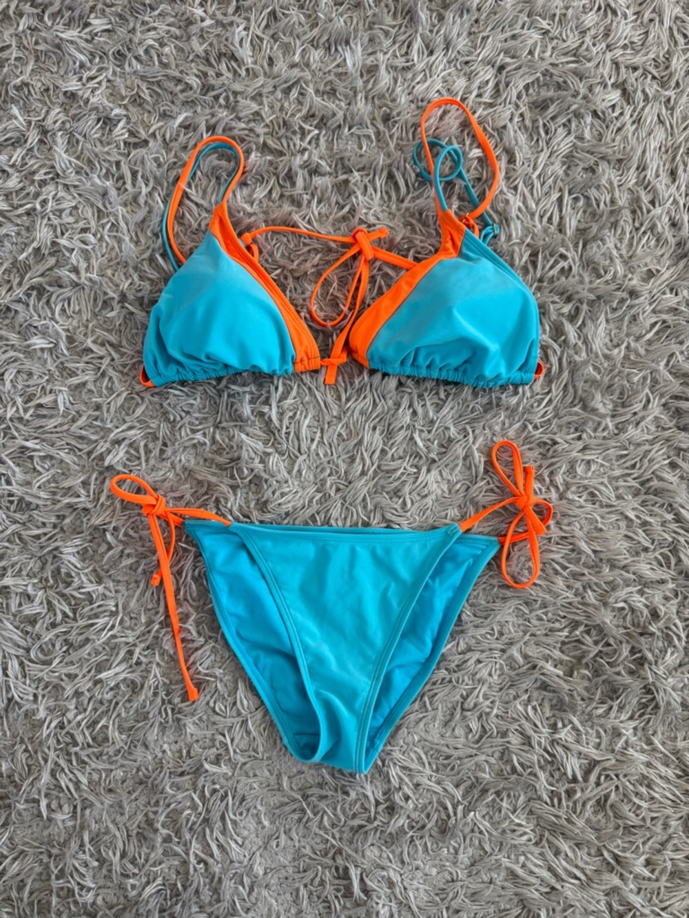 Endless Waves Blue & Orange String Bikini Top & Bottom Set